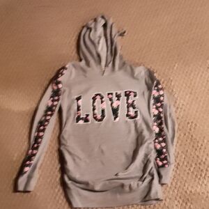 Feathers Gray Hoodie with Floral LOVE Print